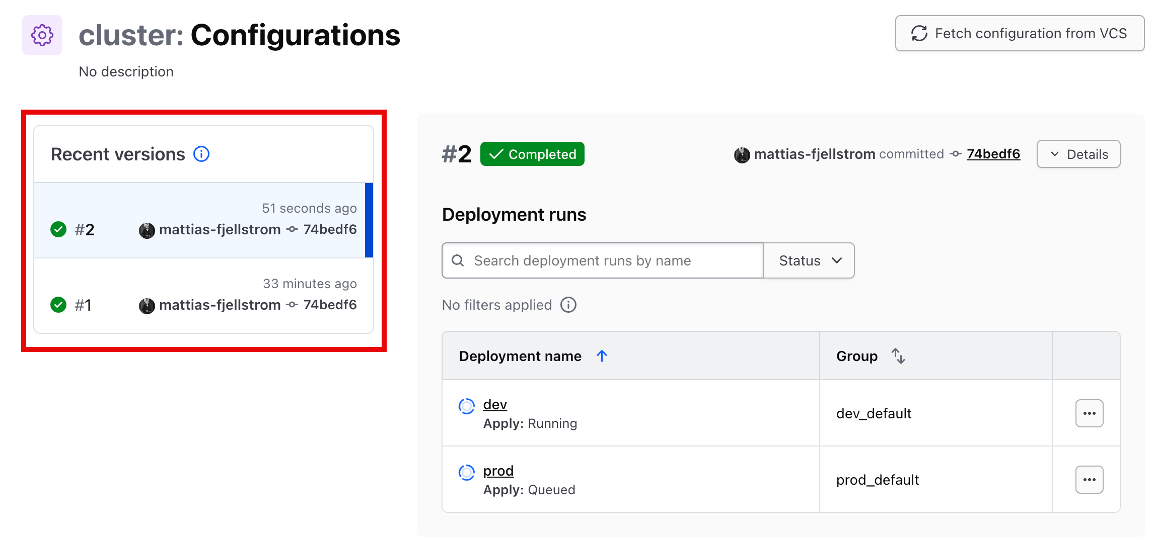 Stack configuration versions