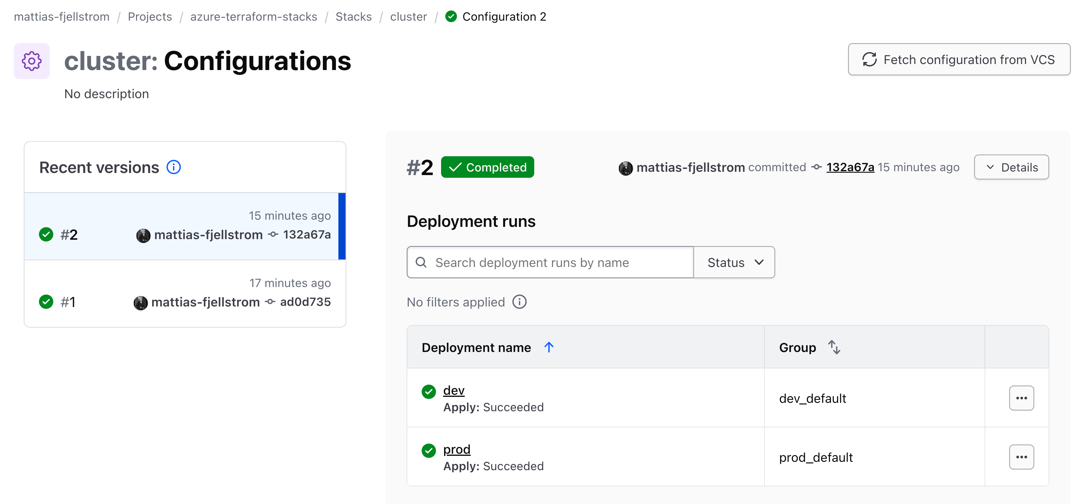 Stack configuration versions