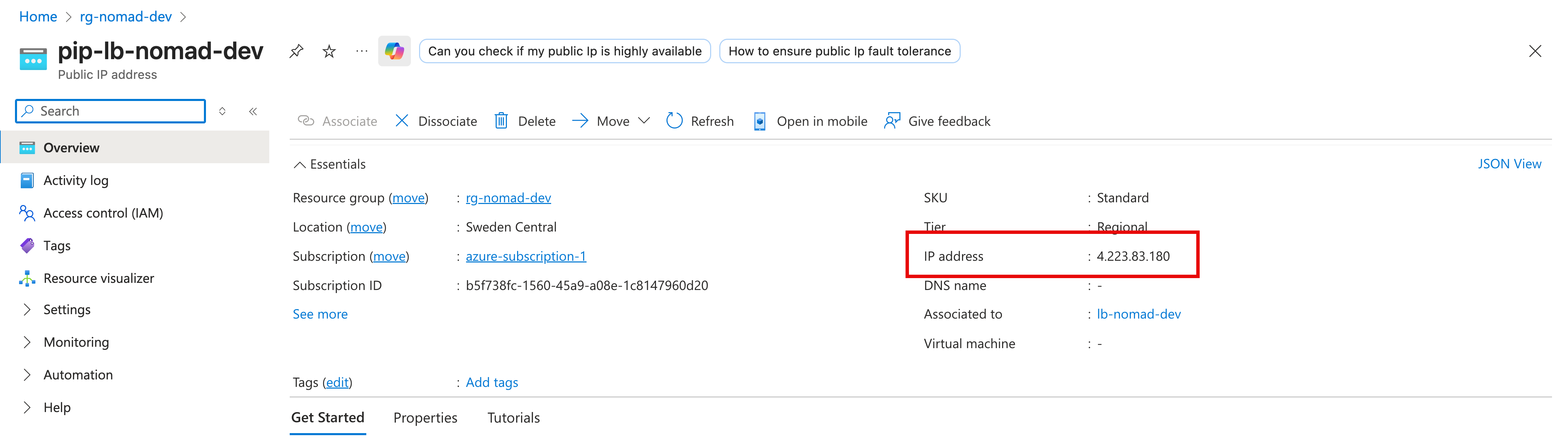 Find the IP address for the load balancer